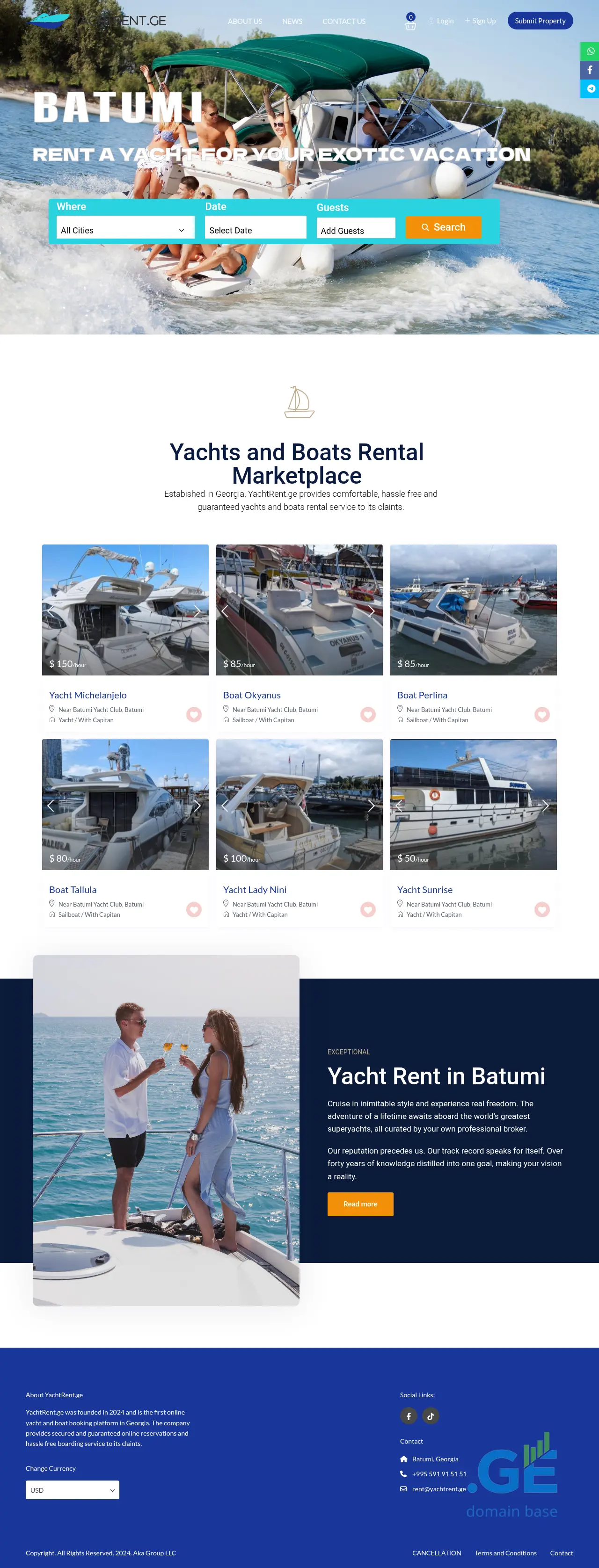 Screenshot of the site yachtrent.ge