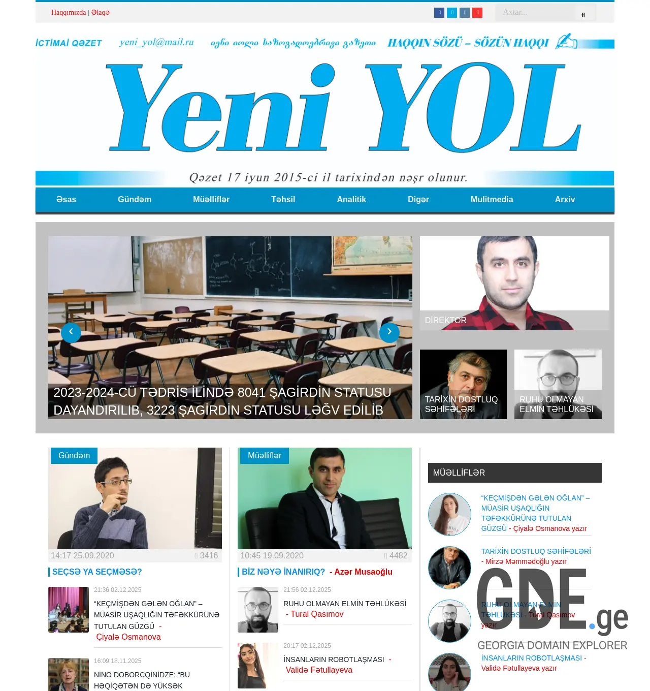 Screenshot of the site yeniyol.ge at 2025-12-03