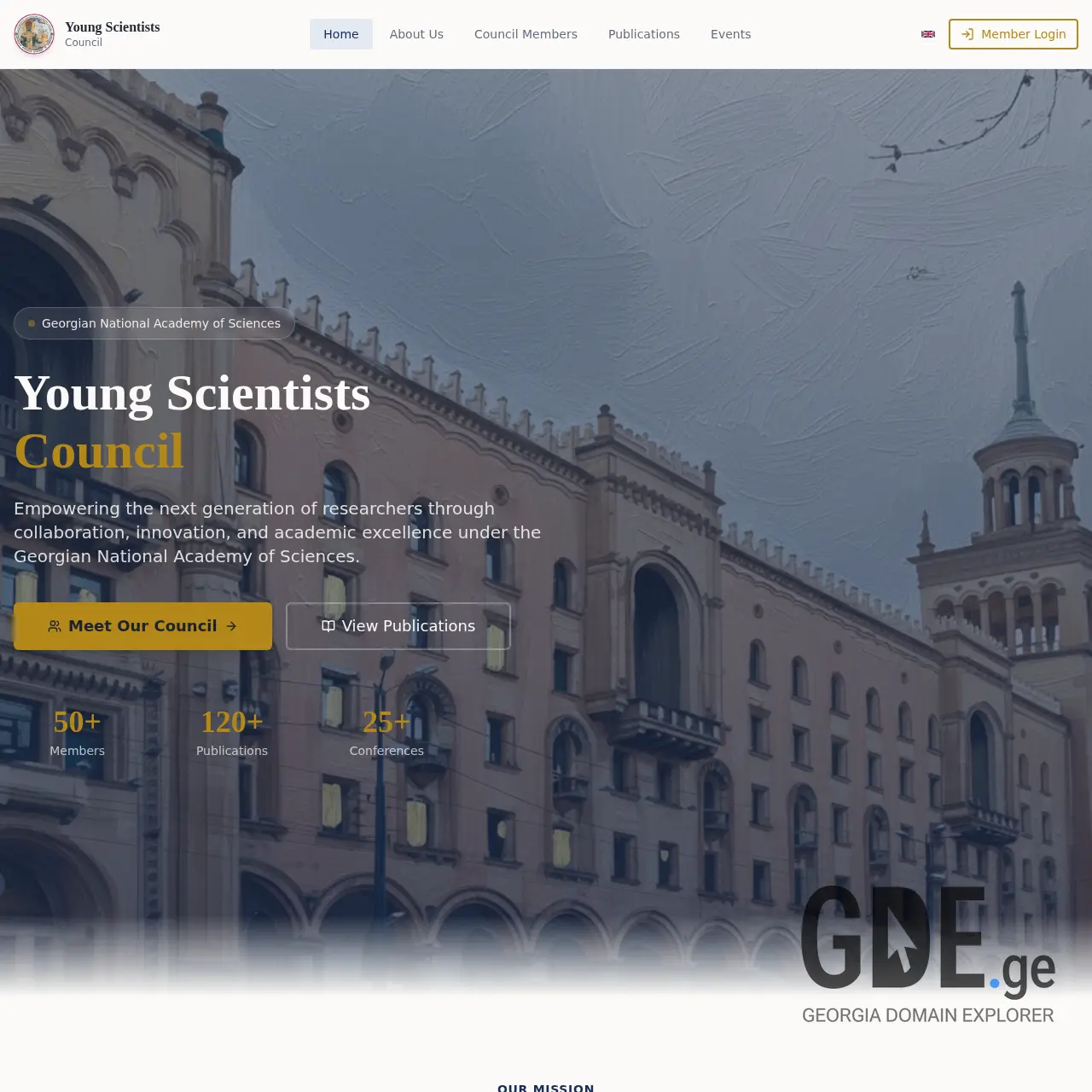Screenshot of the site youngscientists.ge at 2026-01-24