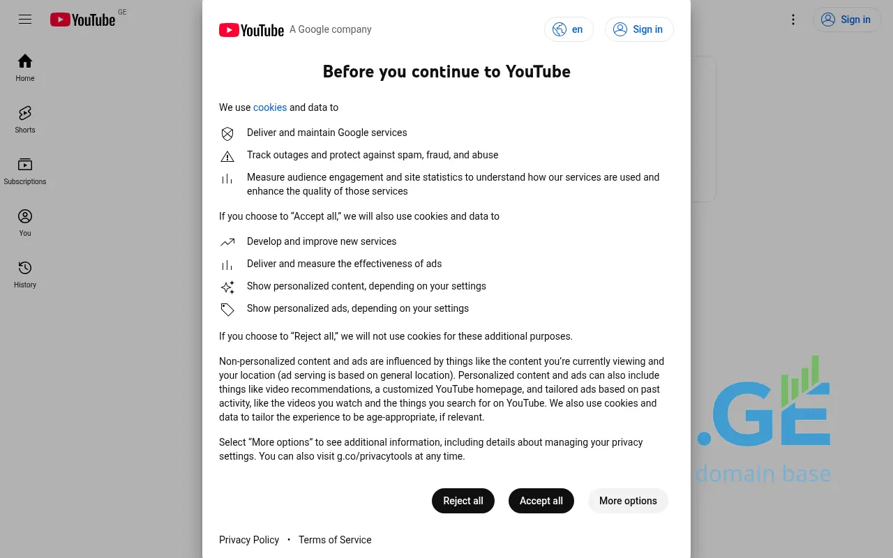 Screenshot of the site youtube.ge