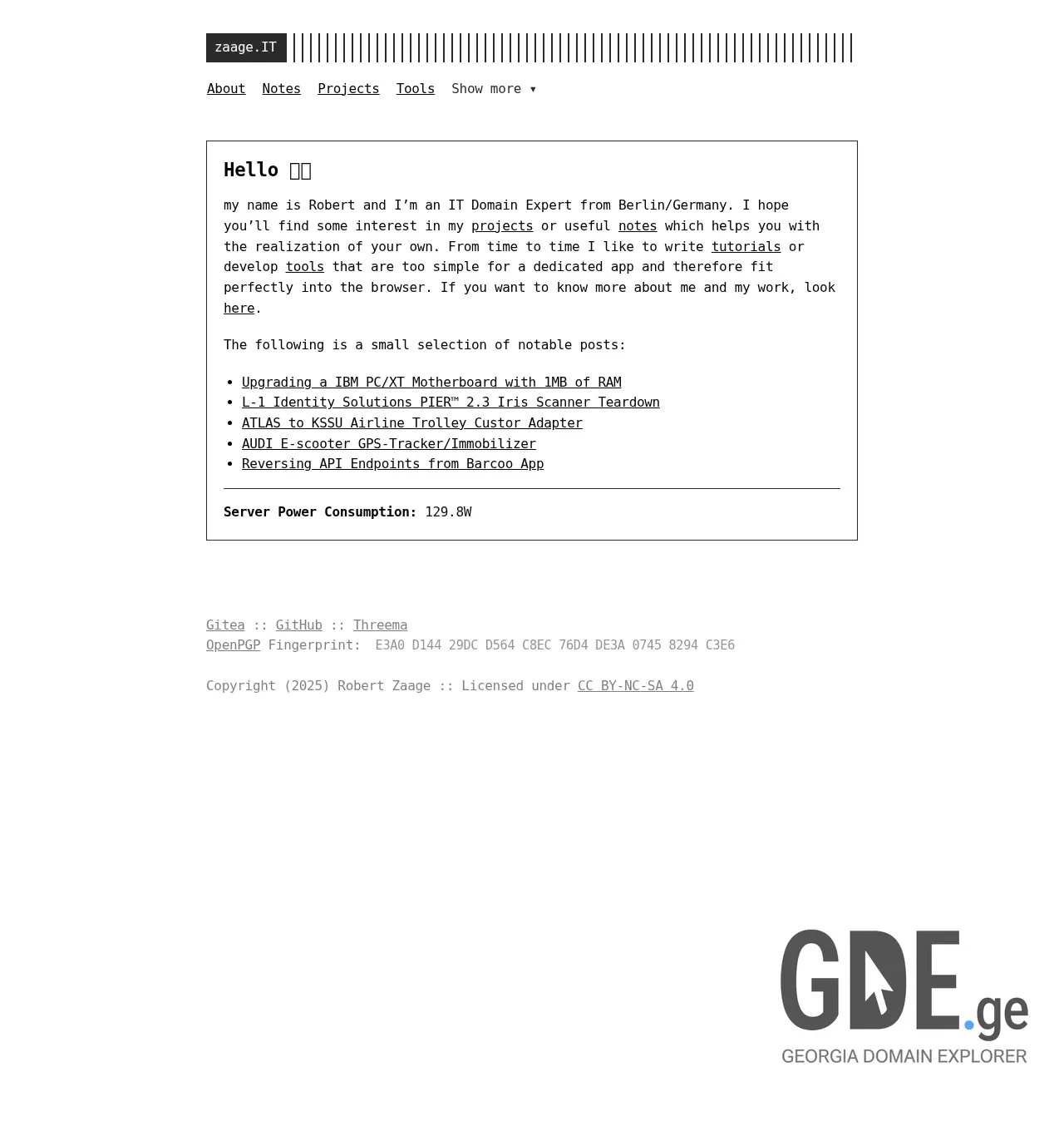 Screenshot of the site zaa.ge at 2025-12-03