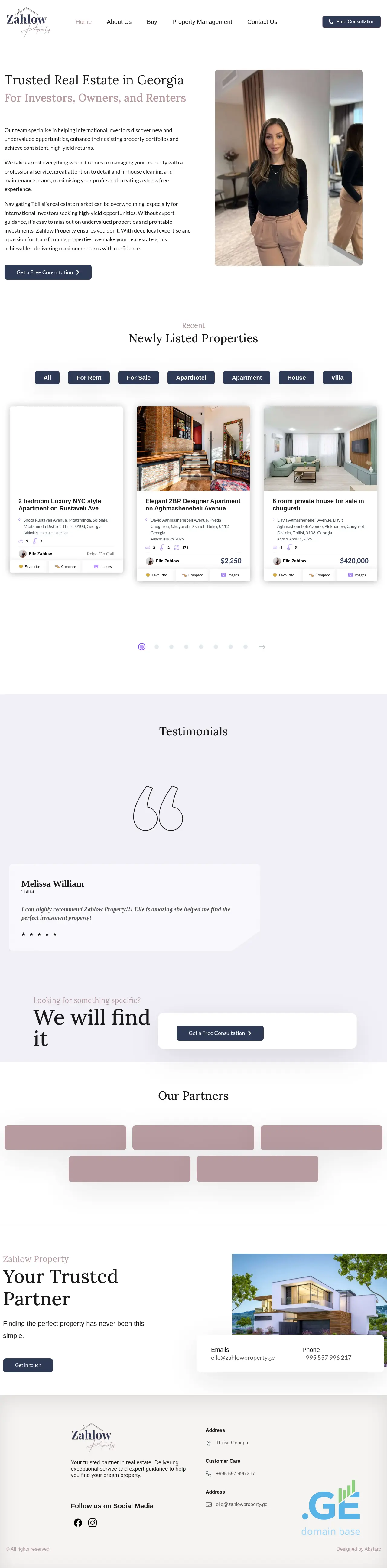 Screenshot of the site zahlowproperty.ge