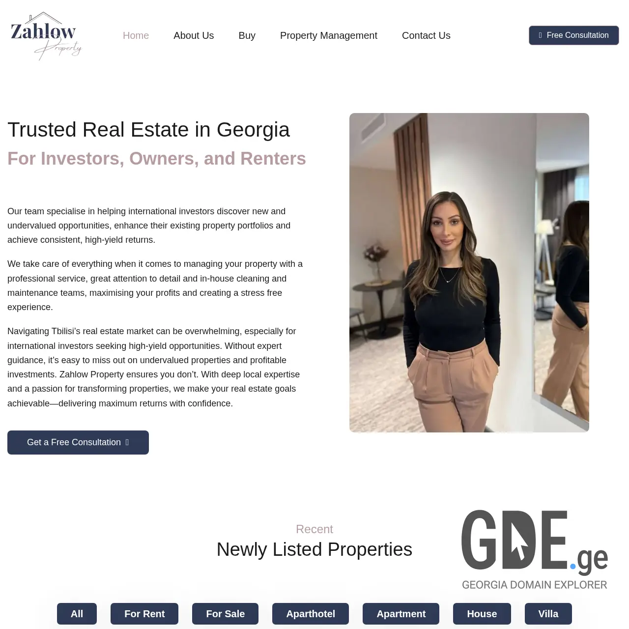 Screenshot of the site zahlowproperty.ge at 2025-12-12