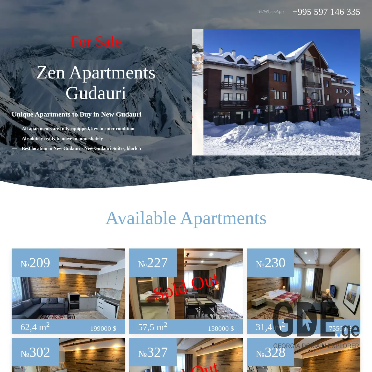 Screenshot of the site zenapartments.ge at 2025-12-12