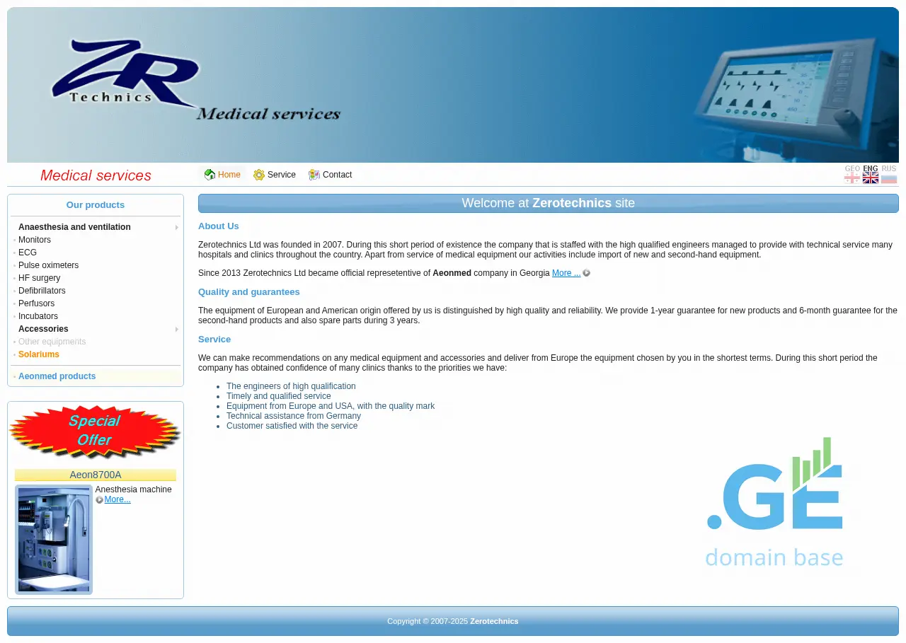 Screenshot of the site zerotechnics.ge