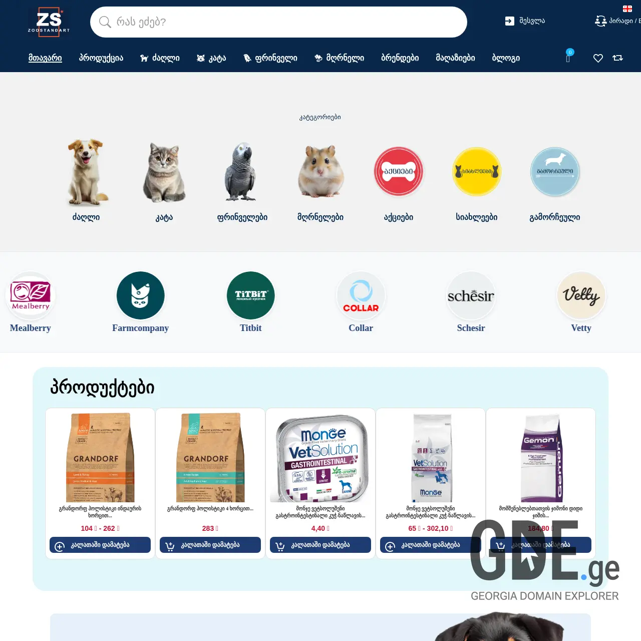 Screenshot of the site zoostandart.ge at 2025-12-15